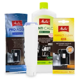 Zestaw MELITTA filtr Claris Pro Aqua, Odkamieniacz AntiCalc 250ml, Tabletki Perfect Clean 4szt - Akcesoria i części do ekspresów do kawy Zestaw MELITTA filtr Claris Pro Aqua, Odkamieniacz AntiCalc 250ml, Tabletki Perfect Clean 4szt - Akcesoria i części do ekspresów do kawy - miniaturka - grafika 1