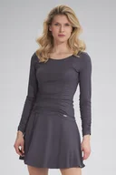 Bluzki damskie - Dopasowana KRÓTKA BLUZKA damska DŁUGIE RĘKAWY szara S - miniaturka - grafika 1