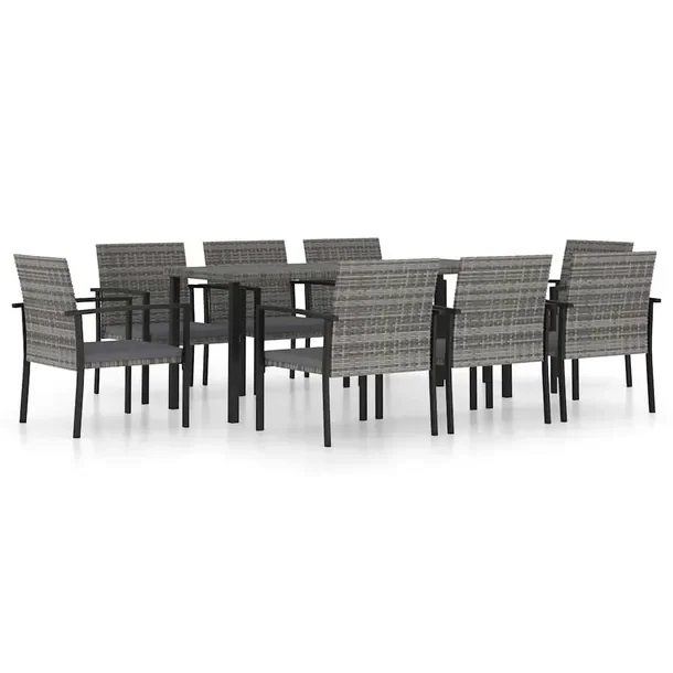 Zestaw Ogrodowy z Polirattanu i Stali, Stół 180x70x73cm, 8 Krzeseł, Szar