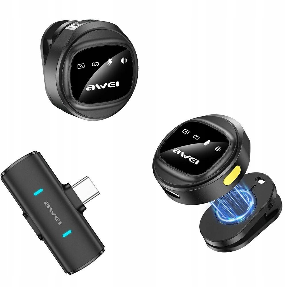 Mikrofon Awei Bezprzewodowy Mikrofon Krawatowy AWEI MK3 Duo czarny