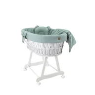 Łóżeczka i kojce - Wiklinowy kosz Mojżesza AMELIA biały z pościelą muślinową GOLD khaki. - miniaturka - grafika 1