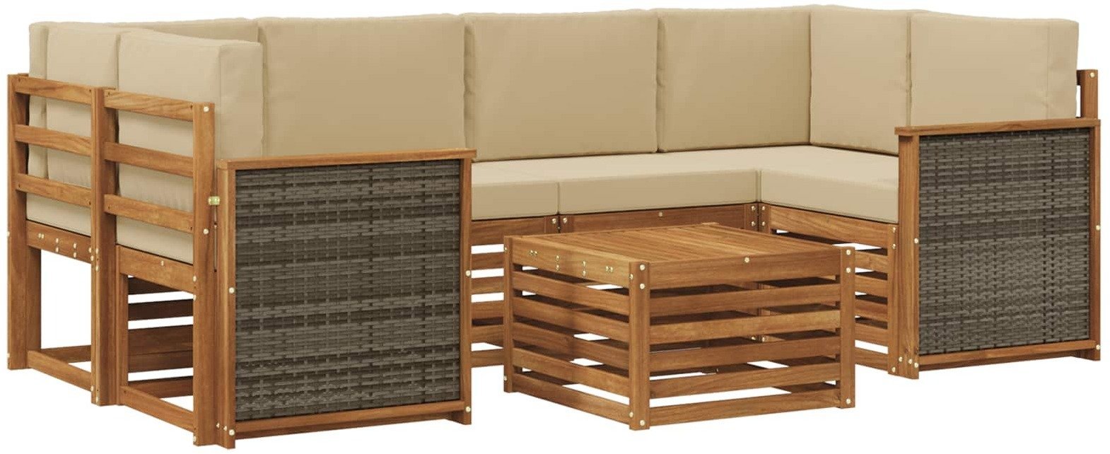 vidaXL Zestaw sof na zewnątrz z poduszką 7 pcs Naturalny i Beżowy