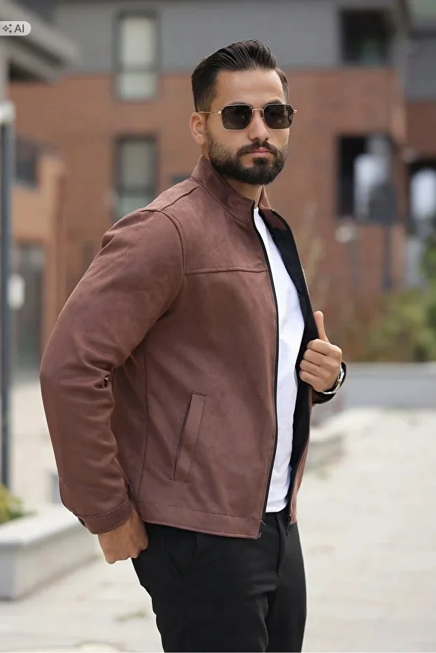MIĘKKA ZAMSZOWA KURTKA MĘSKA W STYLU ELEGANCKIM S 5IA