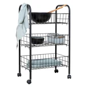 Regały - Czarny metalowy trzypoziomowy wózek na kółkach Wenko Florenz - miniaturka - grafika 1