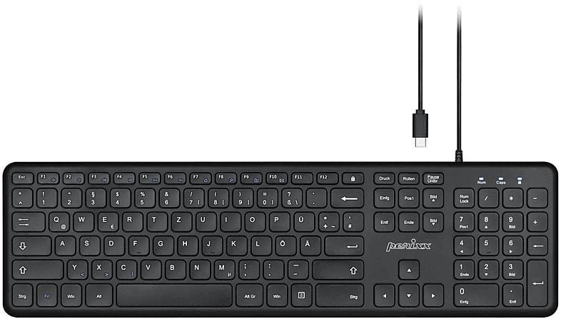 Perixx PERIBOARD-210, DE, USB-C, wired, silent keys, black układ niemiecki 57148L