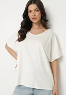 Koszulki i topy damskie - Biały T-shirt z Wiskozą o Kroju Nietoperza Liosma - miniaturka - grafika 1