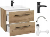 Szafki łazienkowe - Szafka z umywalką łazienkowa wisząca dąb craft 60cm z baterią i syfonem Pinia - miniaturka - grafika 1