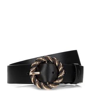 Damski pasek skórzany z okrągłą klamrą z plecionki czarny - Wittchen - Paski - miniaturka - grafika 1