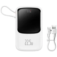 Powerbanki - Baseus Qpow Digital Display powerbank z szybkim ładowaniem 10000mAh 22,5W QC/PD/SCP/FCP z wbudowanym kablem USB-C biały - miniaturka - grafika 1