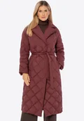 Płaszcze damskie - Puchowy płaszcz z naturalnym wypełnieniem bordowy - miniaturka - grafika 1