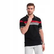 Koszulki męskie - Męska koszulka polo z trójkolorowymi pasami czarna V2 OM-POSS-0127 S - miniaturka - grafika 1