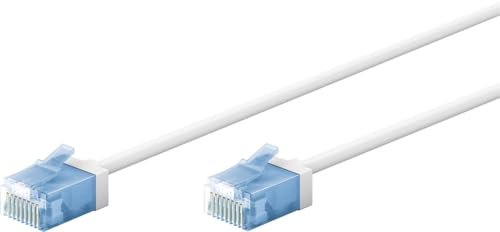 goobay 74288 CAT 6A kabel krosowy slim m/ultraelastyczny RJ45 CAT 6A kabel sieciowy U/UTP CU/cienki kabel Ethernet z krótkimi wtyczkami / 10 Gbit/s LSZH, ochrona przed zagięciem/biały 3 m