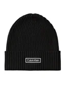 Czapki damskie - Calvin Klein Czapka Patch Chunky Rib Cotton Beanie LV04D8053G Czarny - miniaturka - grafika 1