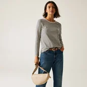 Koszulki i topy damskie - Regatta Koszulka damska z długim rękawem Federica Beżowy, Cotton, Rozmiar: 46 - miniaturka - grafika 1