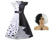 Stroje karnawałowe - Dzieci Dziewczyny Cruella Kostium Cosplay Halloween Fancy Dress Convention Party Outfit peruka spódnicy 140cm - miniaturka - grafika 1