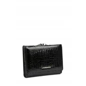 Portfele - Portfel Czarny Damski Skóra Naturalna LUIGISANTO RFID Lakierowany Zgrabny - miniaturka - grafika 1