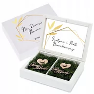 Pudełka i szkatułki - ZŁOTE DREWNIANE PUDEŁKO na OBRĄCZKI ŚLUB WESELE B - miniaturka - grafika 1