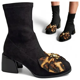 Botki Damskie Eleganckie Jesienne Zamszowe na Obcasie Czarne Barski 38 - Botki damskie Botki Damskie Eleganckie Jesienne Zamszowe na Obcasie Czarne Barski 38 - Botki damskie - miniaturka - grafika 1