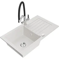 Zlewozmywaki z baterią - Mexen Pablo zlewozmywak granitowy 1-komorowy z ociekaczem i baterią kuchenną Duo, biały - miniaturka - grafika 1