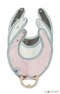 Śliniaki i fartuszki - LullaLove supeRRO Baby ECO Zestaw Pink, Trzy Śliniaki z Drewnianym Gry - miniaturka - grafika 1