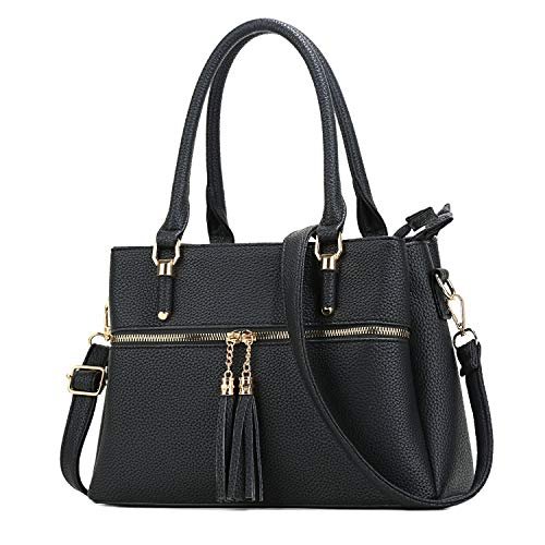 KKXIU Damskie torby tornistrowe uchwyt torebki na ramię i torebki kieszenie zamek błyskawiczny skórzane torby crossbody, D - Czarny, Medium