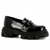 Mokasyny damskie - Czarne lakierowane mokasyny z odpinaną ozdobą CARINII - Carinii - miniaturka - grafika 1