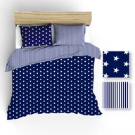 Pościel - Extrapościel Pościel bawełniana 160x200 R006 biała granatowa gwiazdki paski 51N 52N - miniaturka - grafika 1