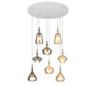 Lampy sufitowe - ALDEA 349430817 lampa wisząca kaskada różne klosze szkło chromowane i bursztynowe 8xE14 białe wykończenie - miniaturka - grafika 1