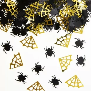 Konfetti foliowe Halloween Pająki i pajęczyny złoto-czarne 15g - Halloween - miniaturka - grafika 1