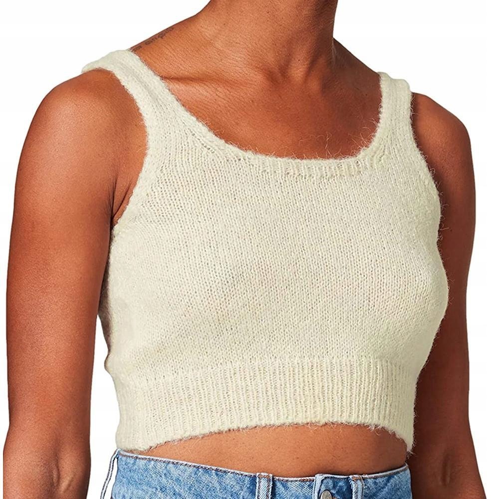 PIECES ECRU KRÓTKI SWETER NA RAMIĄCZKACH Z MIĘKKIEJ DZIANINY XS 6BA