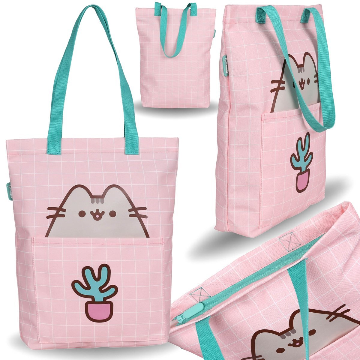Pusheen POJEMNA torba na ramię, Materiałowa torba na zakupy wielokrotnego użytku, ZAPINANA na zamek 40x32x9 cm