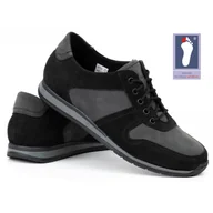 Sneakersy męskie - Buty męskie skórzane sneakersy 0234W czarne z szarym - WASAK - miniaturka - grafika 1