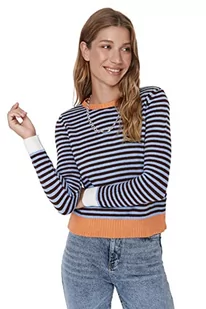 Trendyol Damska bluza z okrągłym dekoltem w paski, pomarańczowa, S, pomarańczowy - Bluzy damskie - miniaturka - grafika 1