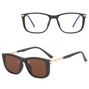 2w1 Okulary do komputera + nakładka przeciwsłoneczna na magnes Clip-On 25160B brązowy - Okulary korekcyjne, oprawki, szkła - miniaturka - grafika 1