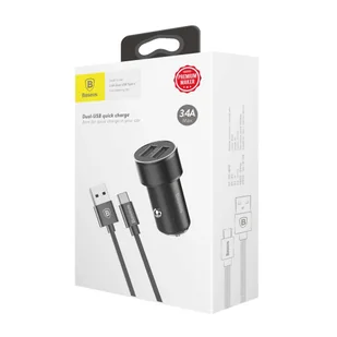 Baseus Small Screw 3.4A inteligentna ładowarka samochodowa 2x USB + kabel USB Typ-C 1m 2A czarny (TZXLD-B01) - Ładowarki samochodowe - miniaturka - grafika 14