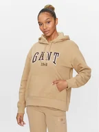 Bluzy damskie - Gant Bluza Rel Logo Hoodie 4200726 Khaki Relaxed Fit - miniaturka - grafika 1