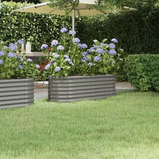 vidaXL Donica ogrodowa, malowana proszkowo stal, 114x40x36 cm, szara - Donice - miniaturka - grafika 1