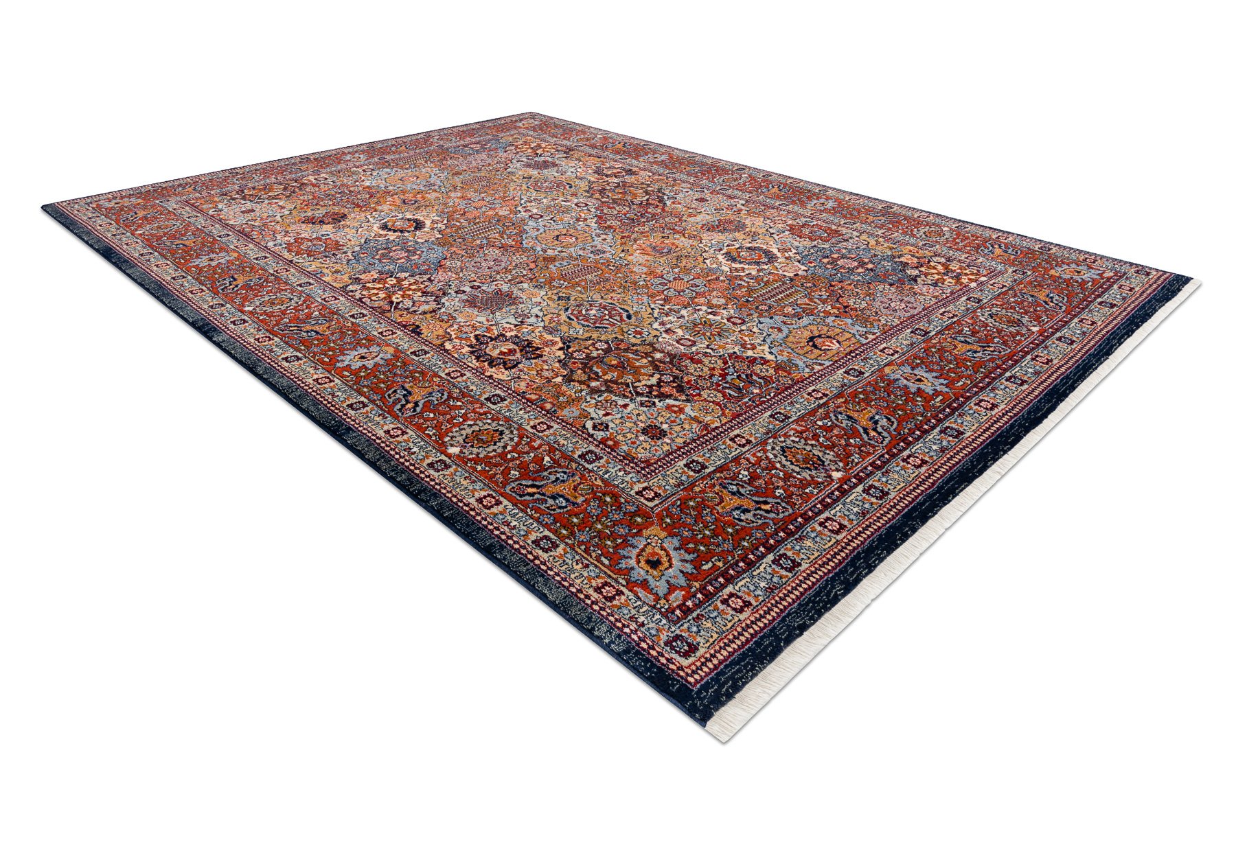 Dywan KESHAN Frędzle, Ornament, ramka orientalny 7576/53511 terakota wielokolorowy 80x145 cm