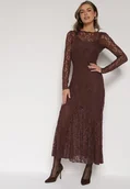 Sukienki - Brązowa Koronkowa Sukienka Taliowana z Odkrytymi Plecami Talifera - miniaturka - grafika 1
