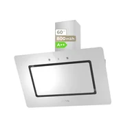 Filtry do okapów - EVVO Okap dekoracyjny szerokość 60 cm, moc 800 m³/h, filtr aluminium i węgiel aktywny, sterowanie dotykowe i gest, energooszczędny A++, CE43 biały kryształ - miniaturka - grafika 1