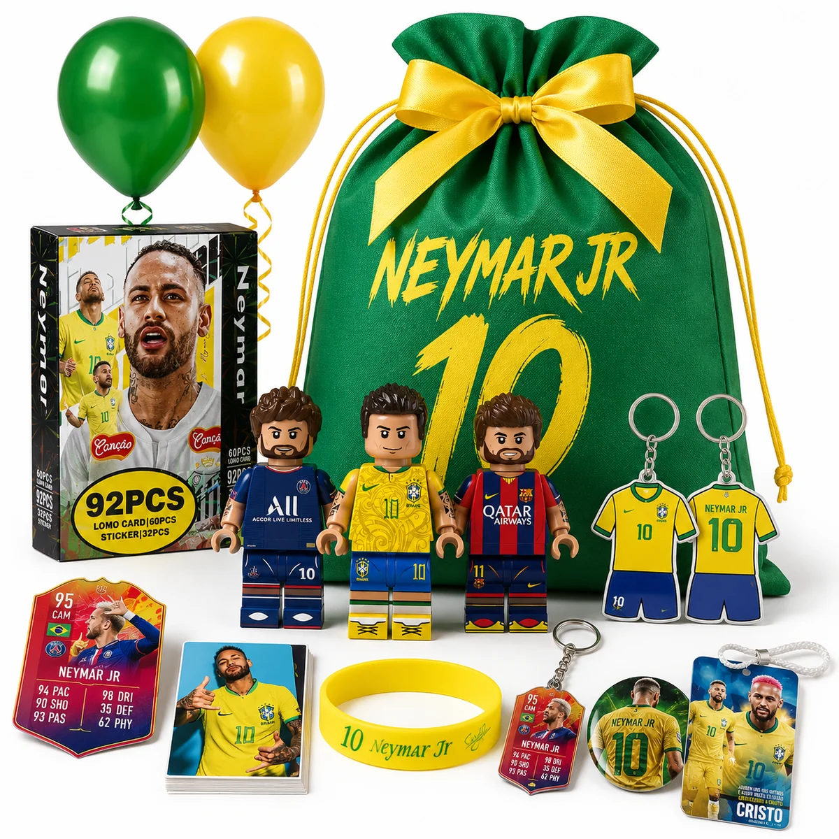ZESTAW KIBICA NEYMAR PREZENTOWY 13 EL. FIGURKA BRELOK KOSZULKA