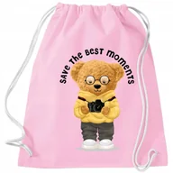 Plecaki worki - Worek Plecak Różowy SAVE BEST MOMENTS Do Szkoły Modne Wzory - miniaturka - grafika 1