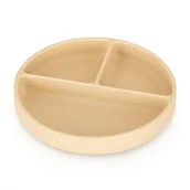 Miseczki i talerzyki dla dzieci - Talerzyk silikonowy z przegródkami okrągły beżowy 6m+ PETITE&MARS - miniaturka - grafika 1