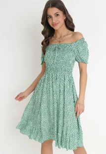 Zielona Bawełniana Sukienka Hiszpanka w Kwiatki Rutani - Sukienki - miniaturka - grafika 1