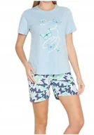 Piżamy damskie - Letnia piżama damska - niebieska, spodenki z motylkami M - miniaturka - grafika 1