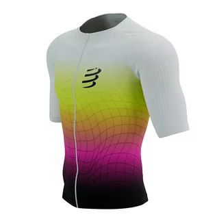 Koszulki sportowe męskie - COMPRESSPORT Triathlonowa koszulka kompresyjna TRI POSTURAL AERO SS TOP safe yellow/neo pink - grafika 1