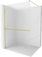Ścianki i drzwi prysznicowe - Mexen Kioto+ ścianka prysznicowa z półką Walk-in 140 x 200 cm, szron, złota szczotkowana - 800-140-121-55-30 - miniaturka - grafika 1