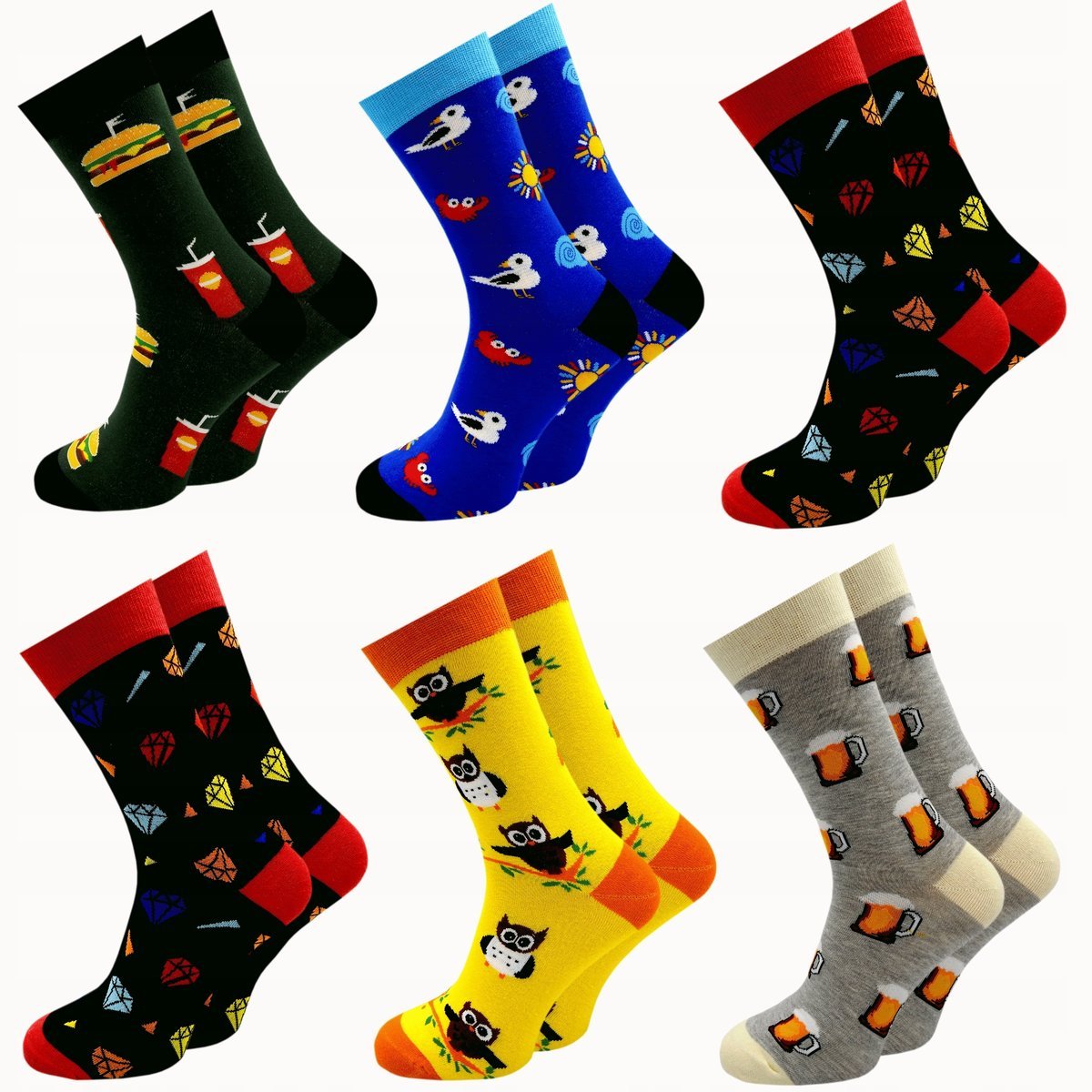 6 x Skarpety Męskie Kolorowe Skarpetki Bawełniane Śmieszne Wysokie 40-43