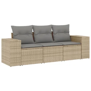 vidaXL 3-częściowa sofa ogrodowa z poduszkami Beżowy polirattan - Sofy ogrodowe - miniaturka - grafika 1