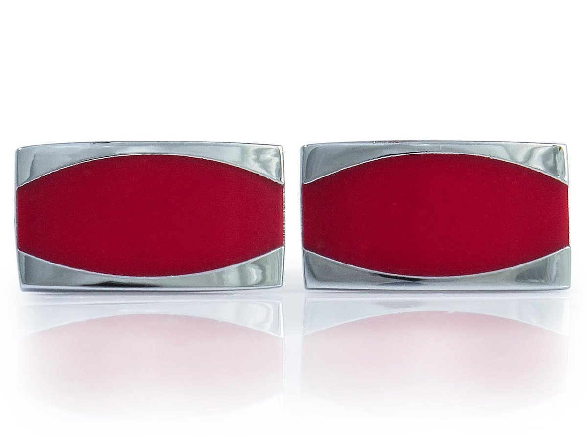 Prostokątne srebrno-czerwone spinki do mankietów N144